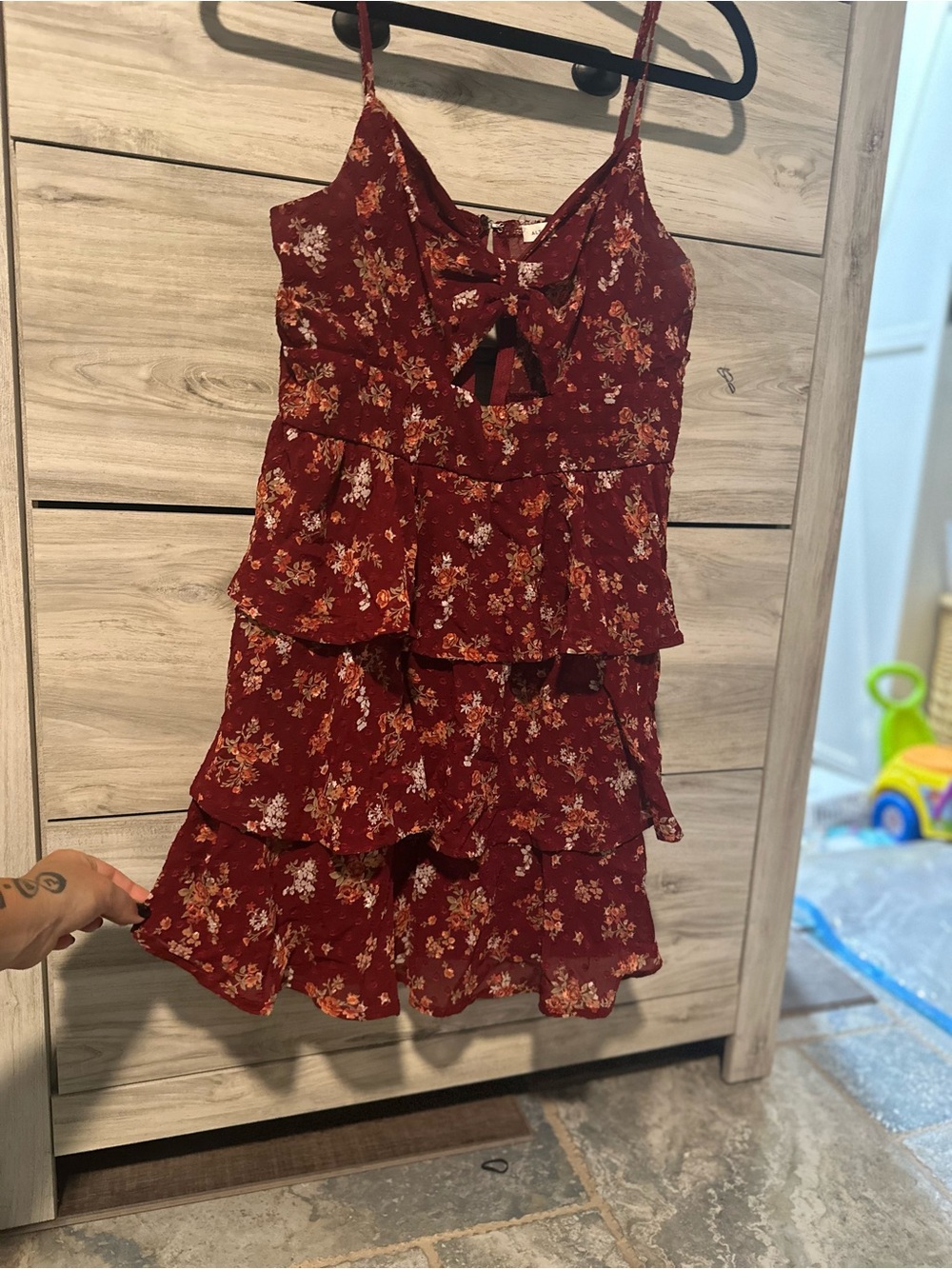Altar'd State Maroon Floral Tiered Skirt - Farmhouse Rustic